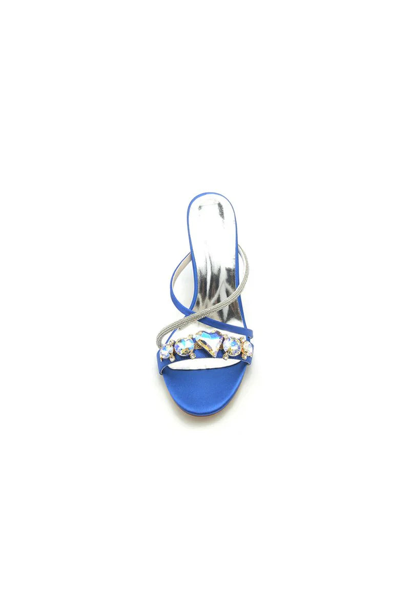 Royal Blue Block Heels with Rhinestone