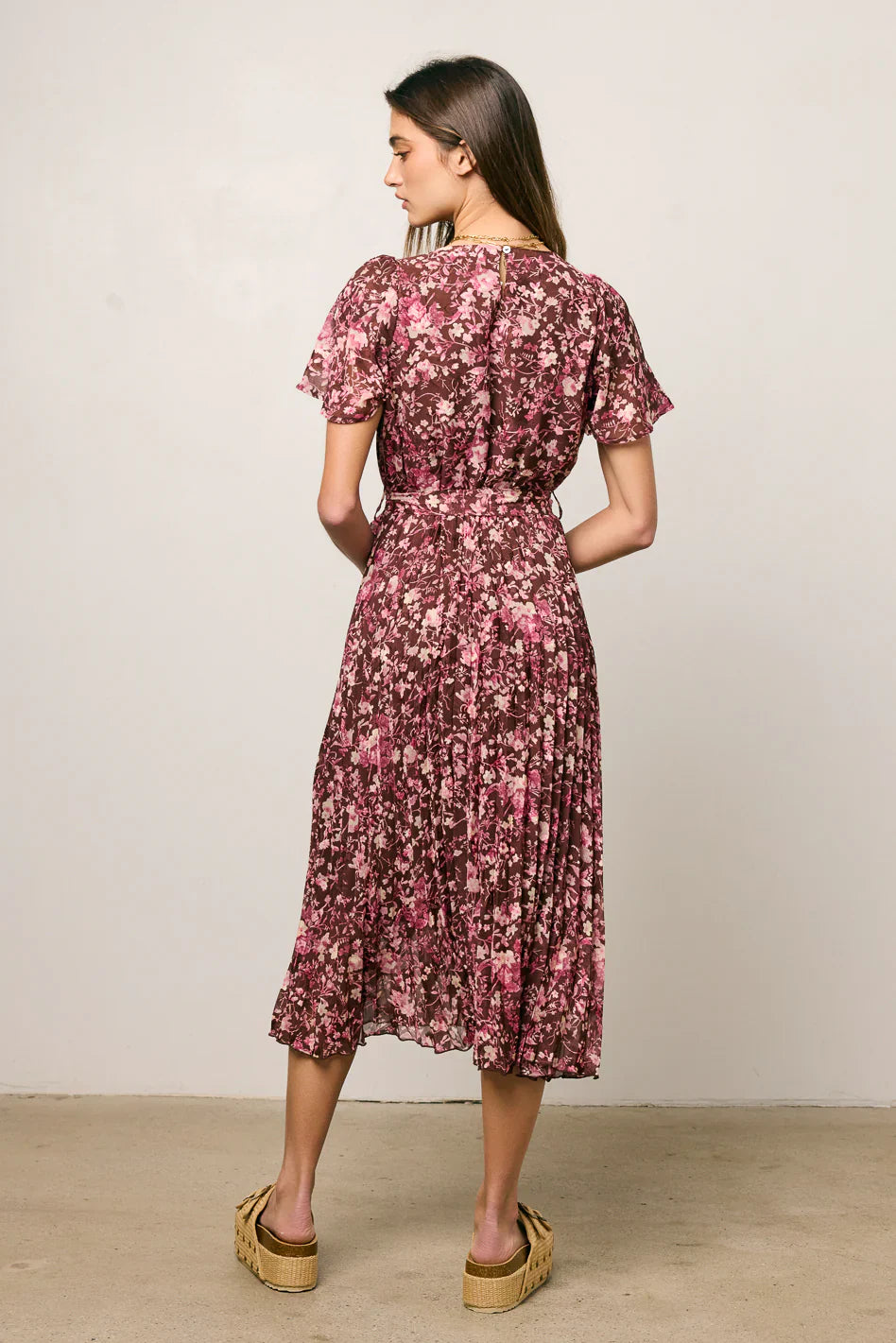 Mary Anne Floral Midi Dress in Brown FINAL SALE