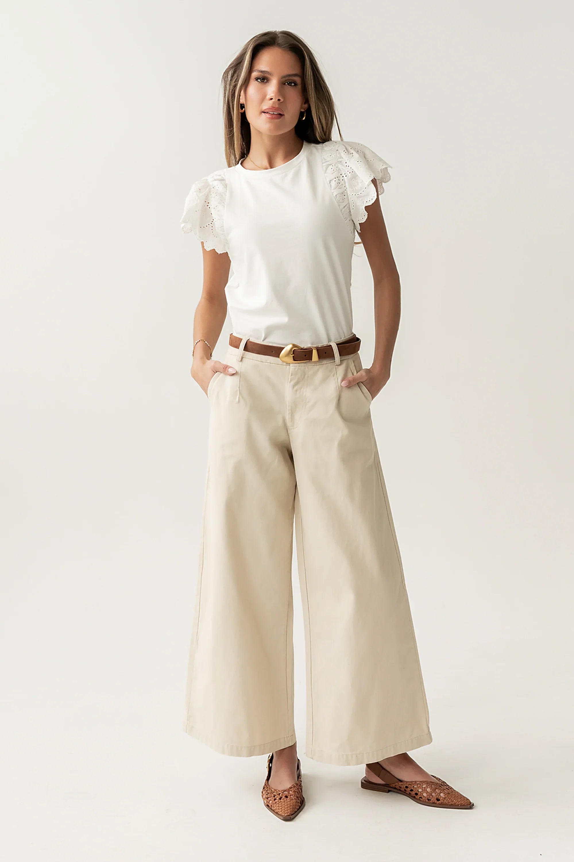 Jannah Wide Leg Pants in Ecru