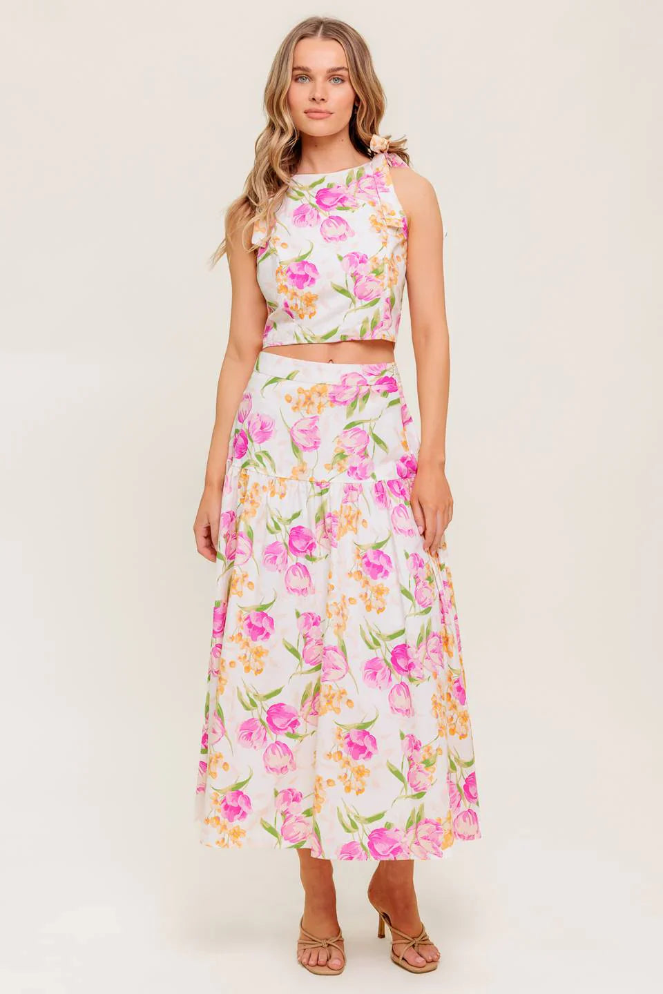 PINK TULIP GARDEN TOP MIDI SKIRT SET
