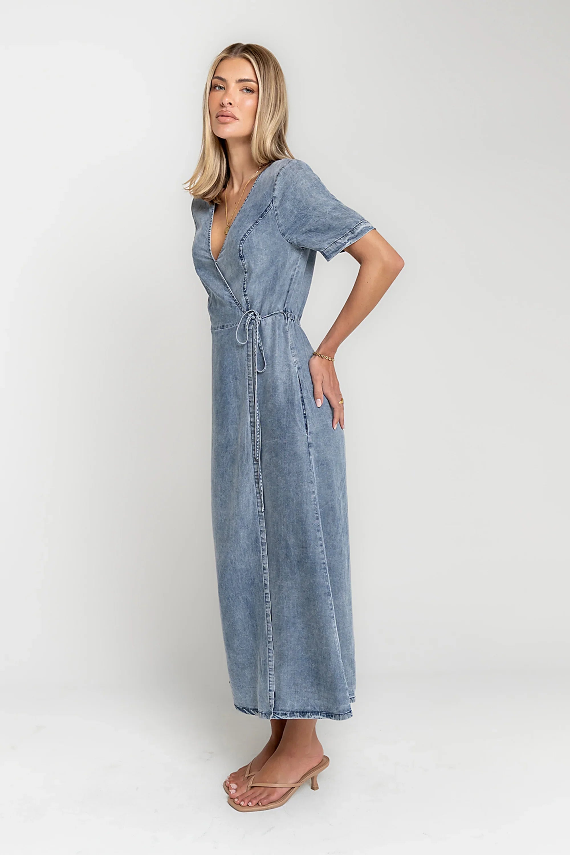 Tatum Denim Wrap Midi Dress