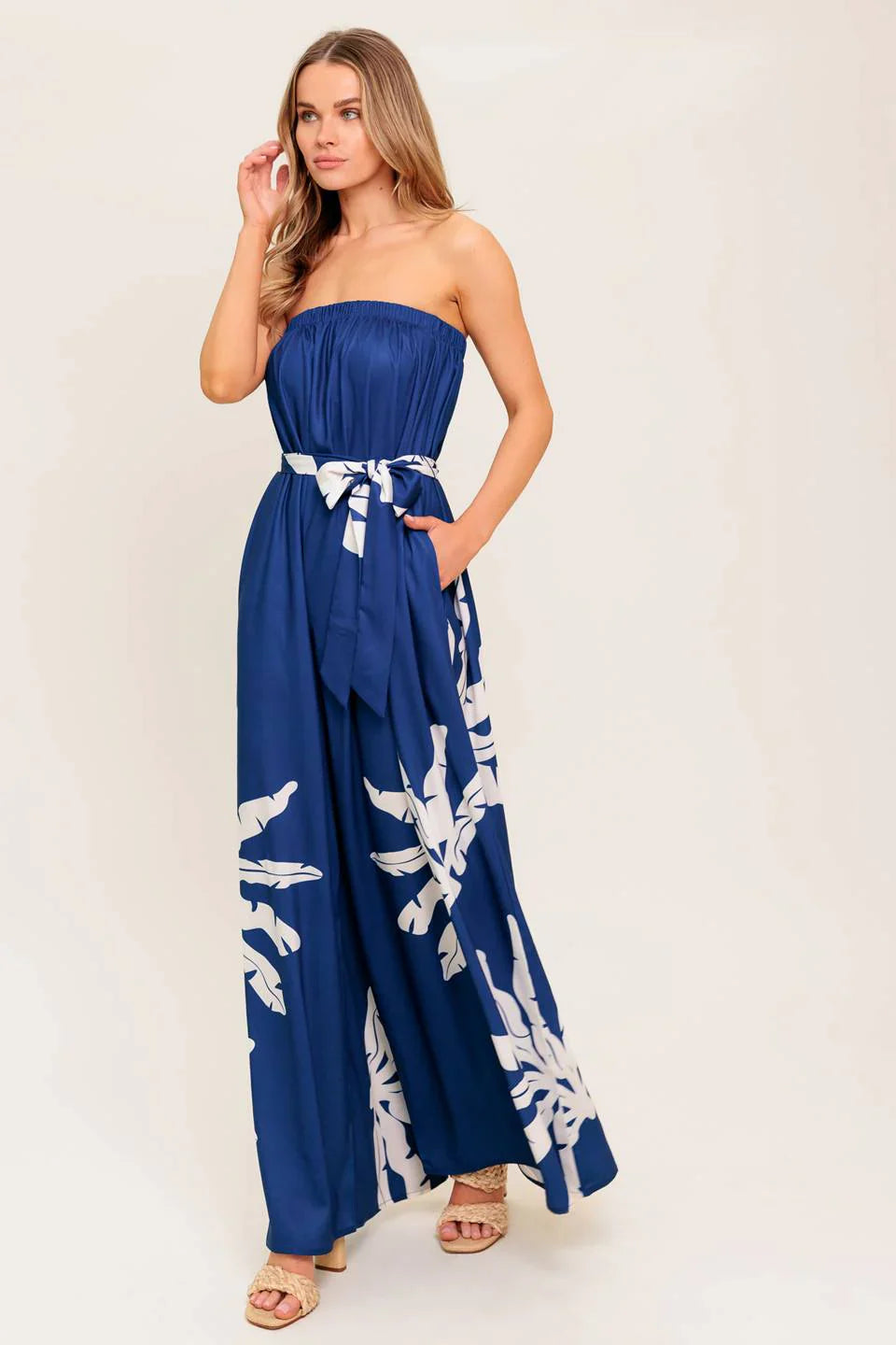 NOLANI STRAPLESS JUMPSUIT NAVY WHITE