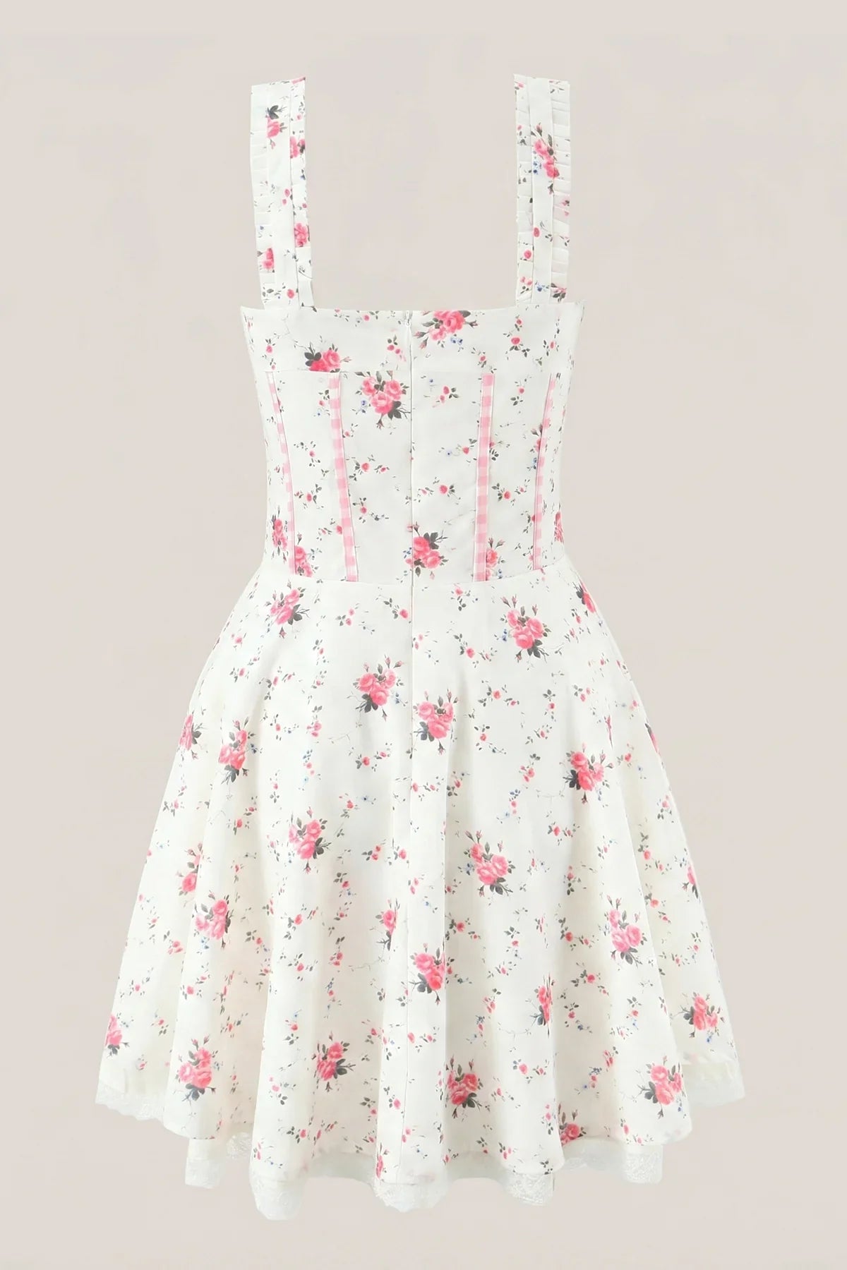 White Warm Rose Print Cotton Mini Dress