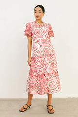 Alena Eyelet Lace Dress in Red FINAL SALE