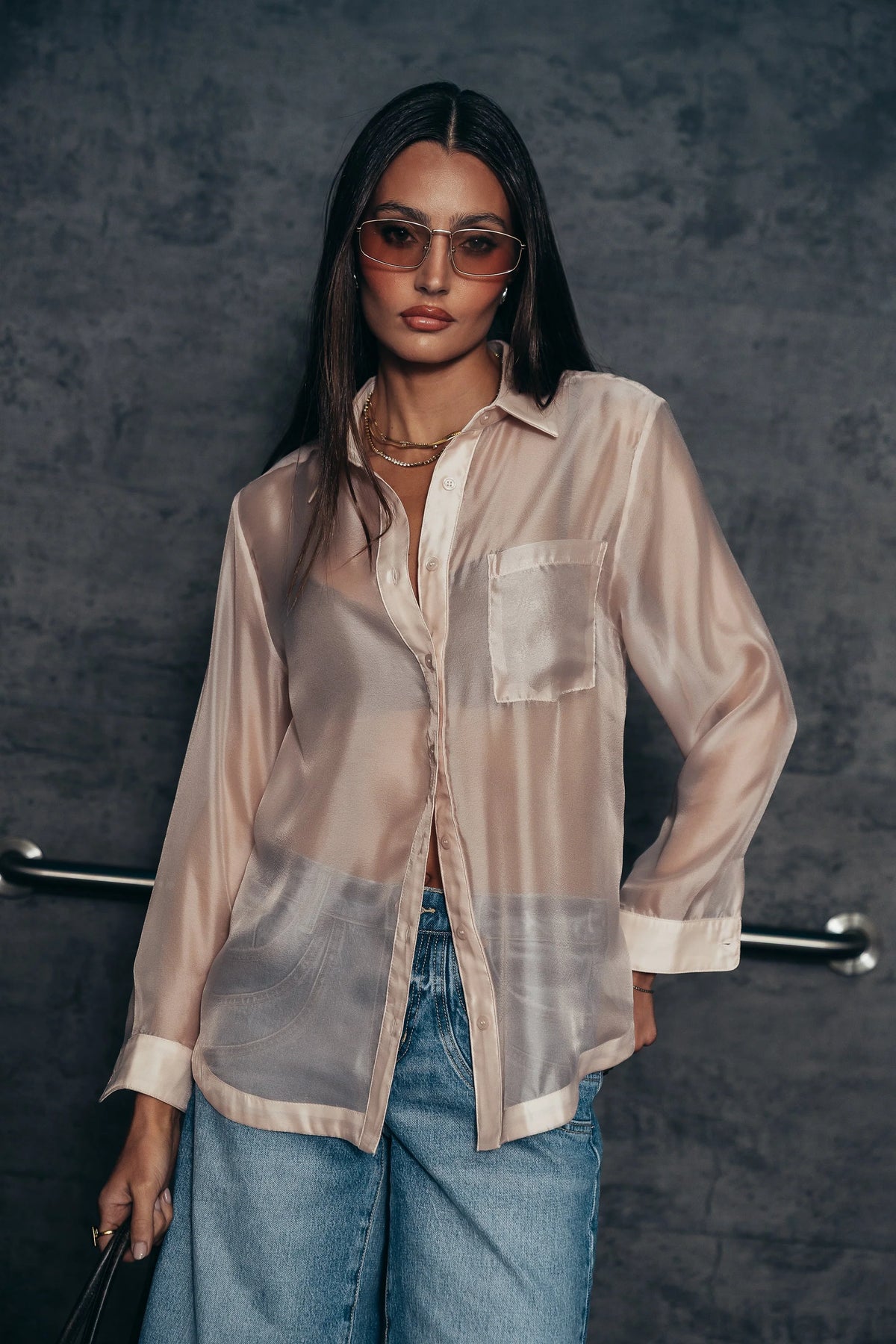 Liberty Sheer Button Up Blouse in Blush FINAL SALE