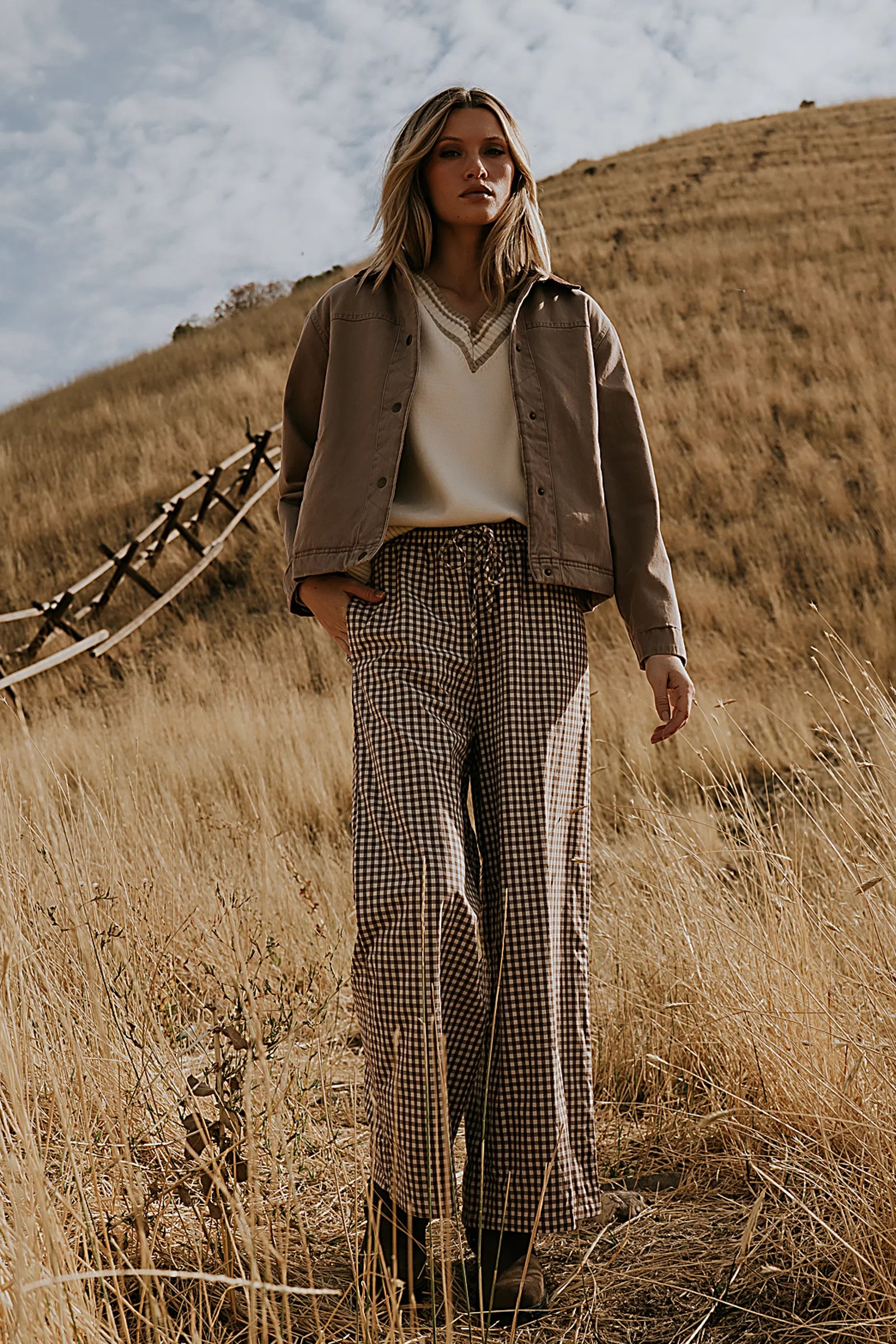 Ada Gingham Wide Leg Pants in Brown FINAL SALE