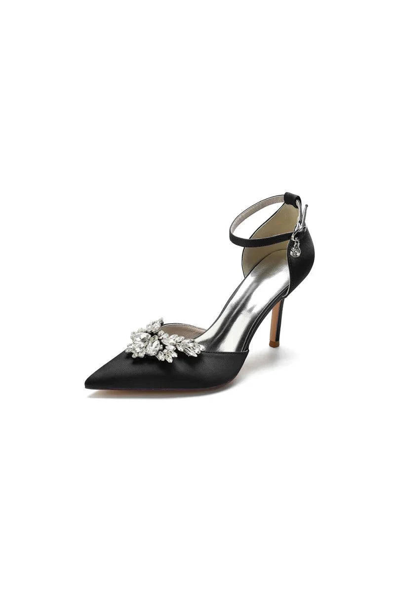 Pointed Toe Crystal Party Ankle Strap Heels Shoes