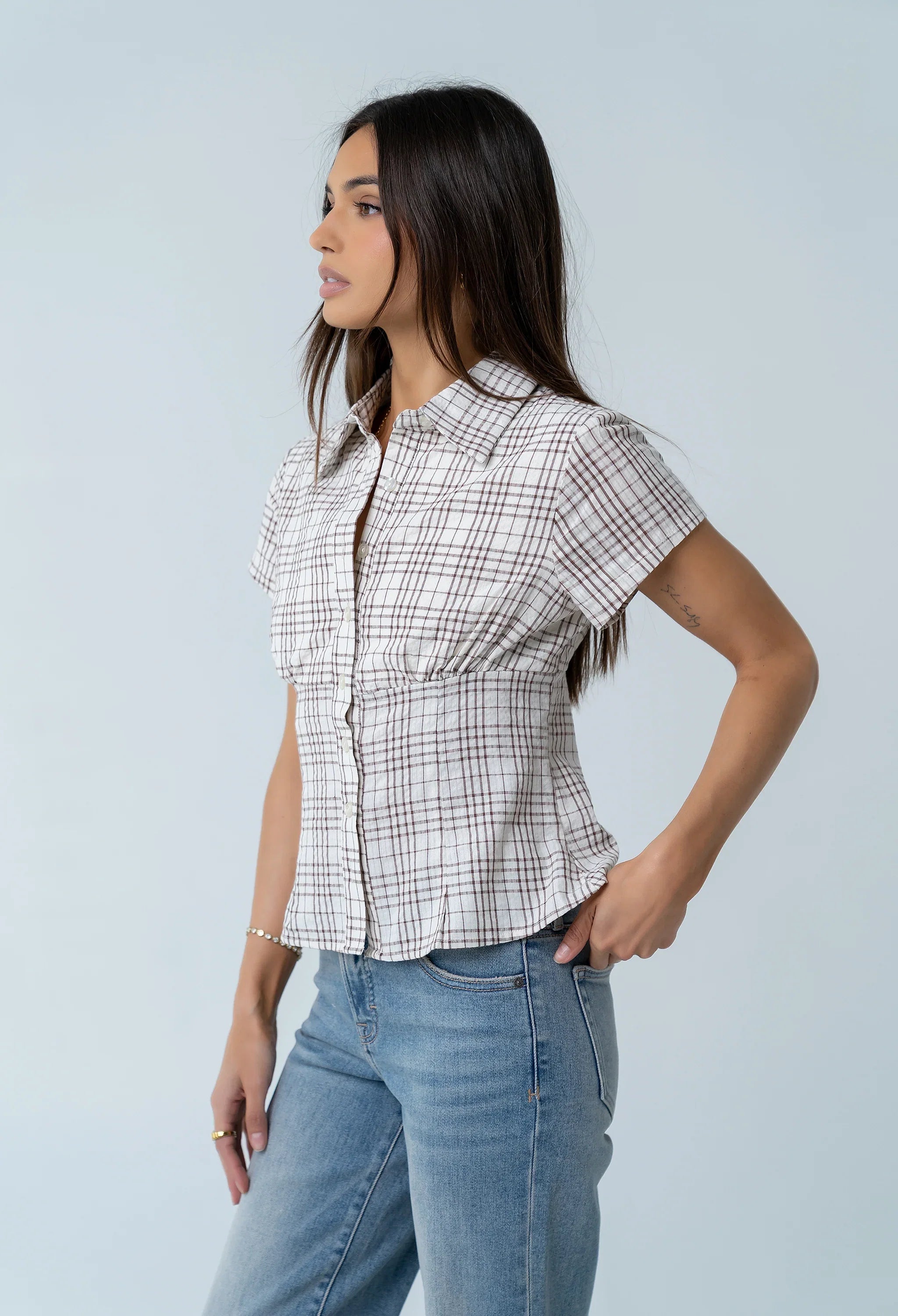 Tristan Plaid Button Up in Brown