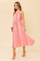 TAILOR MADE LACE MIDI DRESS PEACH