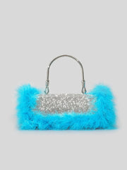 Womens Furry Rhionestones Evening Clutch Bags