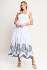 WHISPERS OF SUMMER BLACK WHITE MIDI DRESS