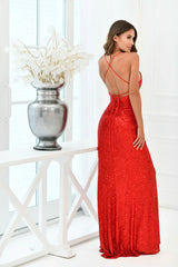 Eclipse Gown Red V Neck Sequin Dress