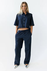 Melody Pinstripe Wide Leg Pants in Navy