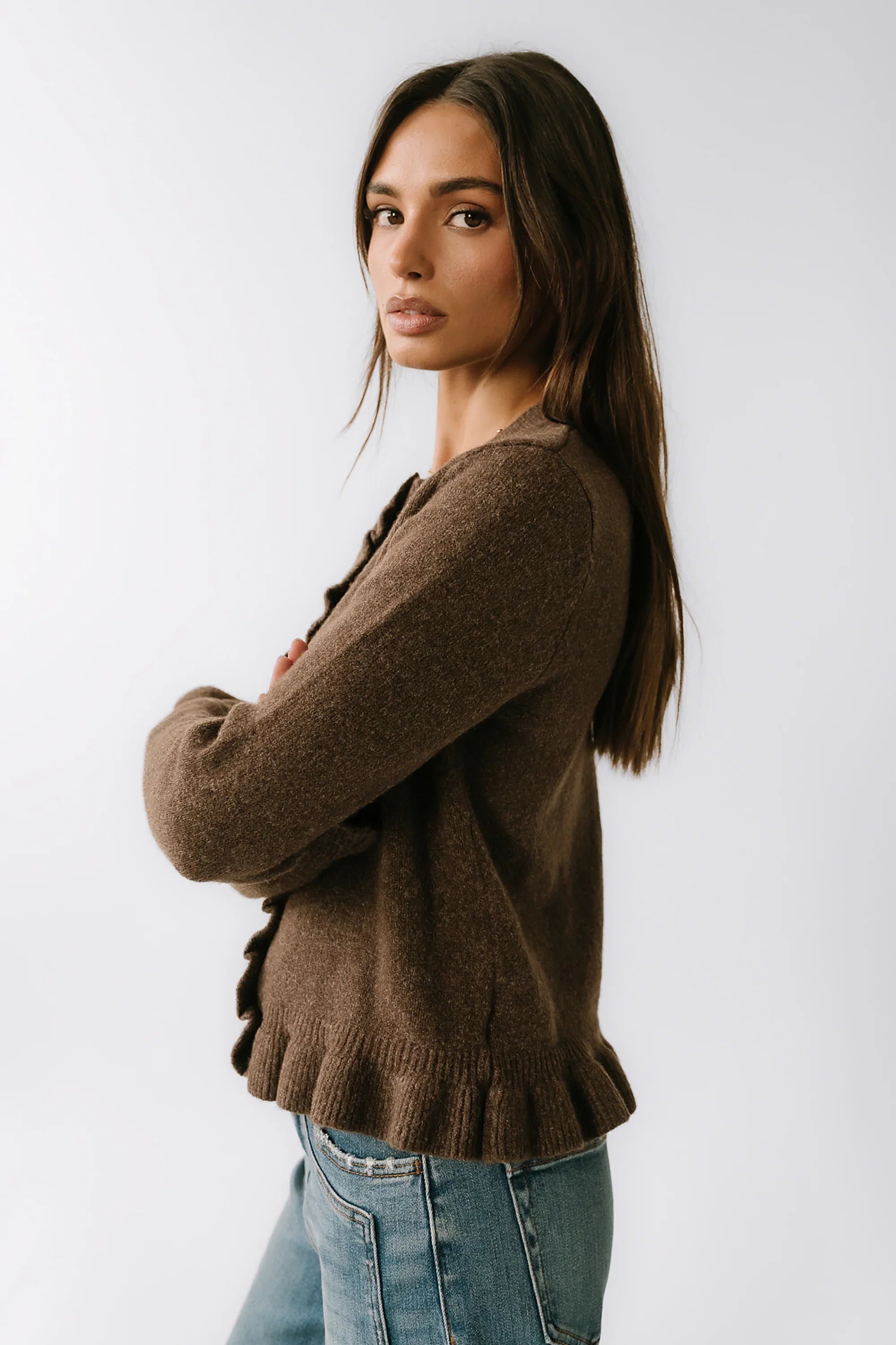 Rosie Ruffle Sweater in Brown FINAL SALE