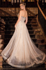 CADENCE GOWN STRAPLESS CRYSTAL EMBELLISHED GOWN WITH OVERSKIRT