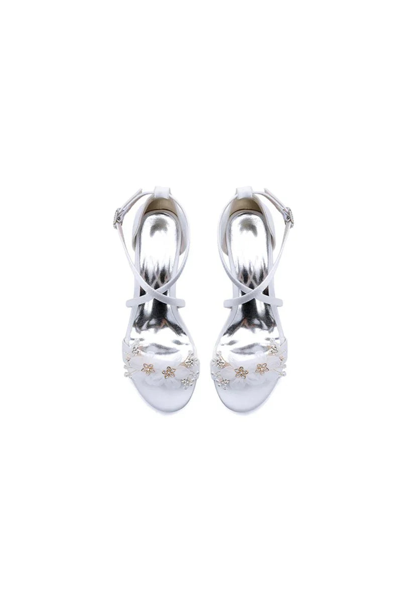 Open Toe Hollow Out Chunky Heels with Flowers