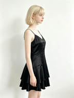Black Satin Tiered Mini Cami Dress