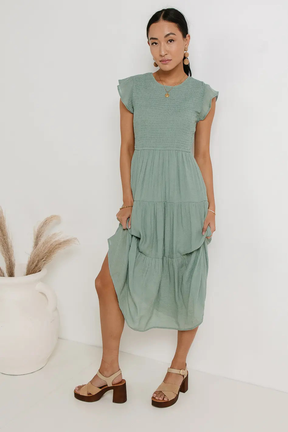 Declan Midi Dress in Sage FINAL SALE