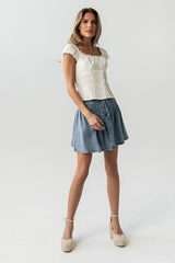 Tait Pleated Denim Mini Skirt