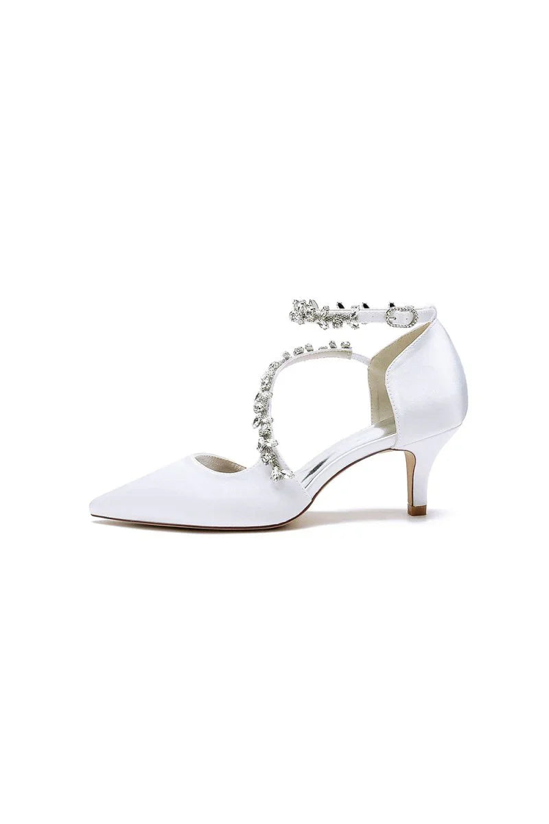 Pointed Toe Beading Ankle Strap High Heels