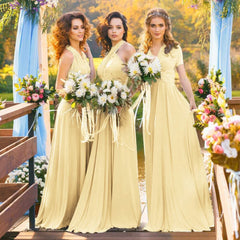 A Line Chiffon Convertible Sky Blue Bridesmaid Dress