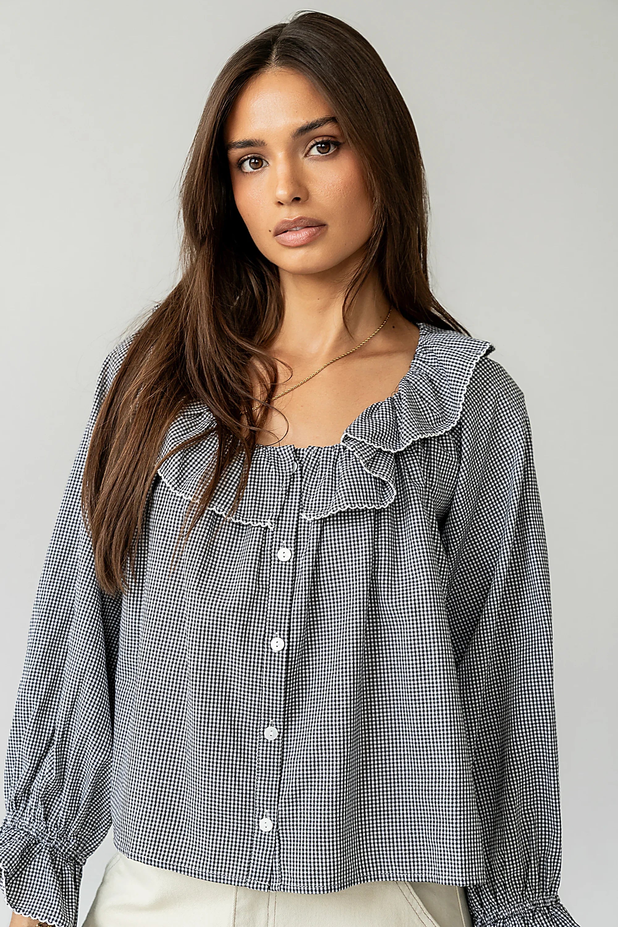 Ayla Gingham Blouse in Black