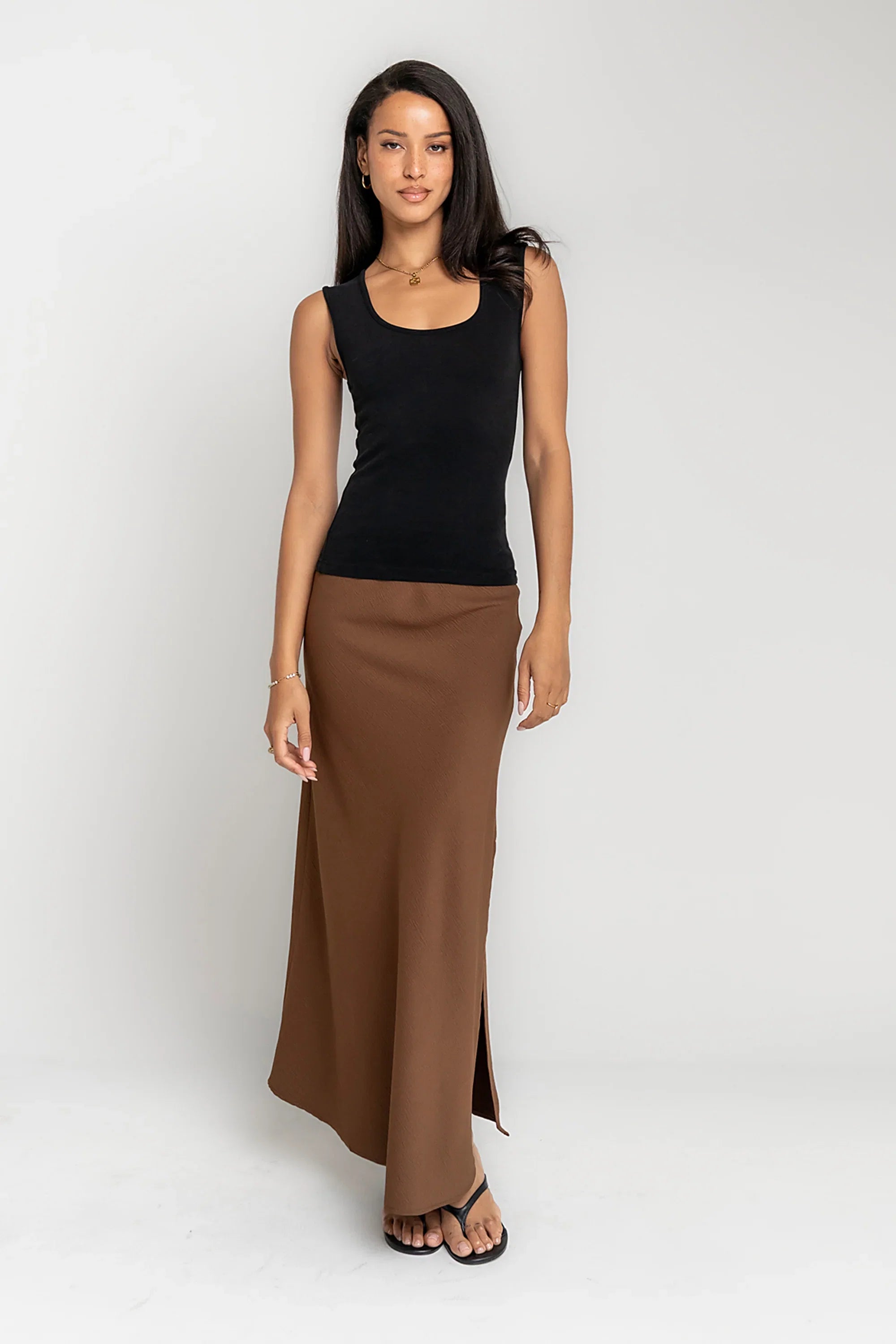 Ashlyn Textured Maxi Skirt in Brown