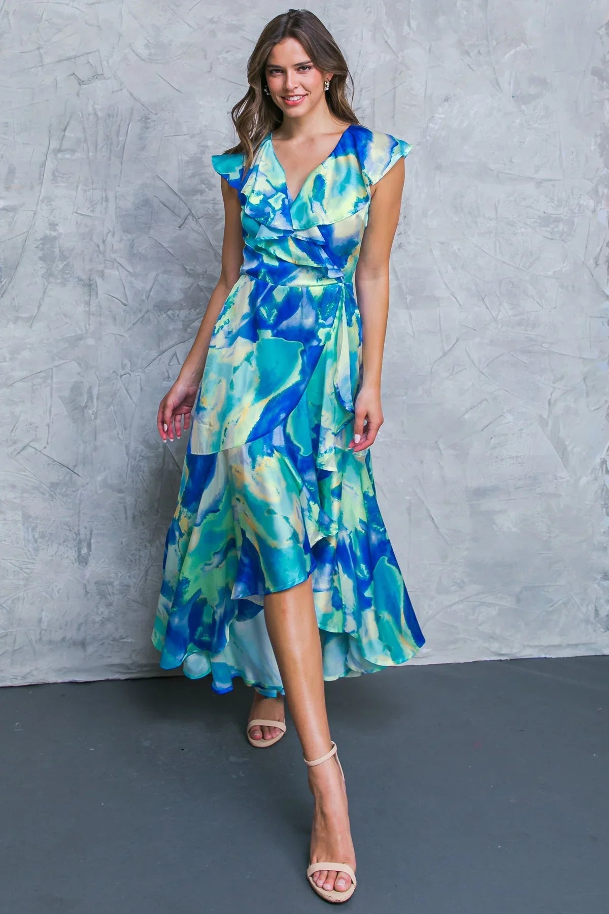 LA BABE SATIN WRAP STYLE MAXI DRESS