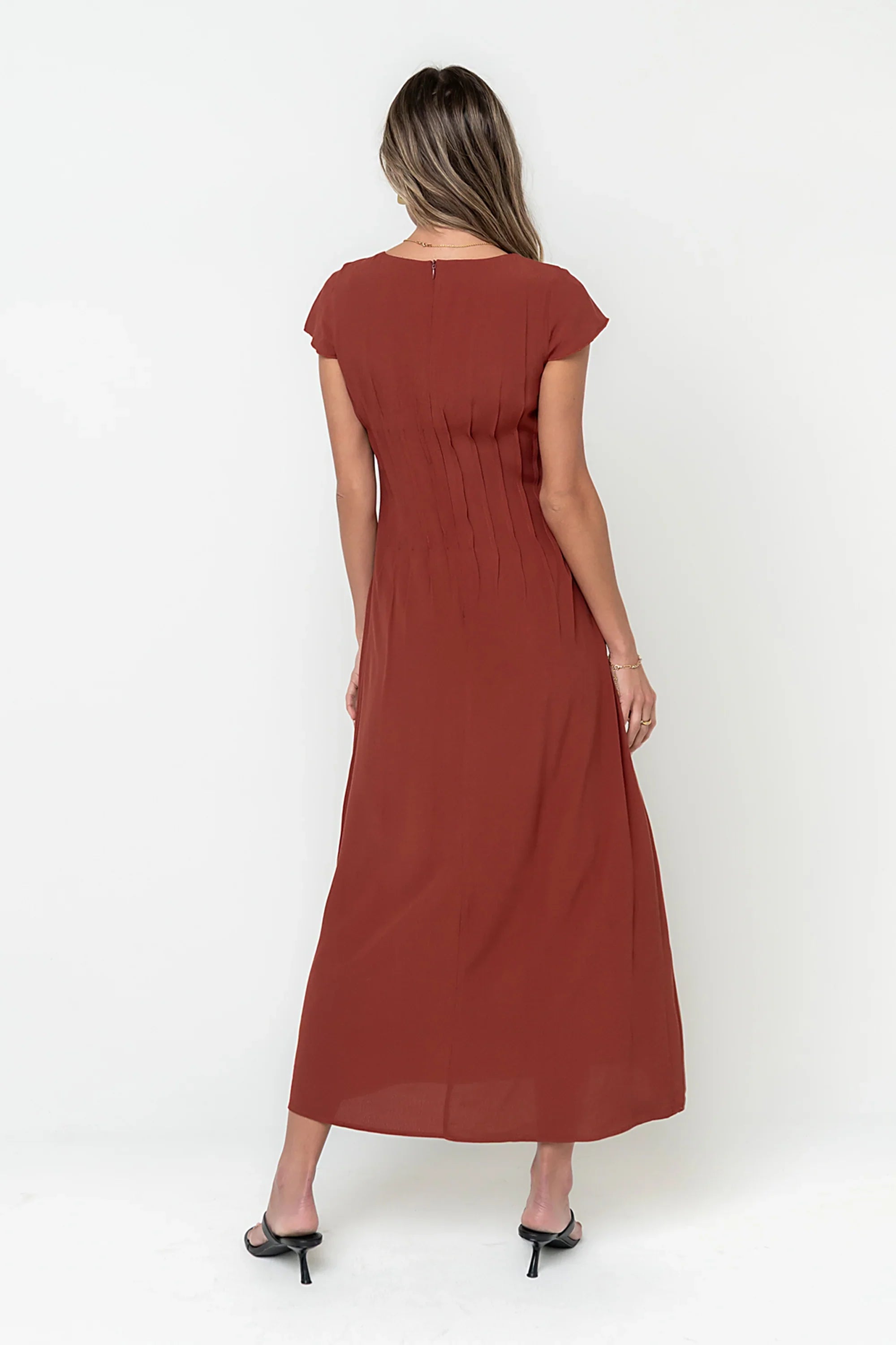 Carolina Pleated Maxi Dress in Brick
