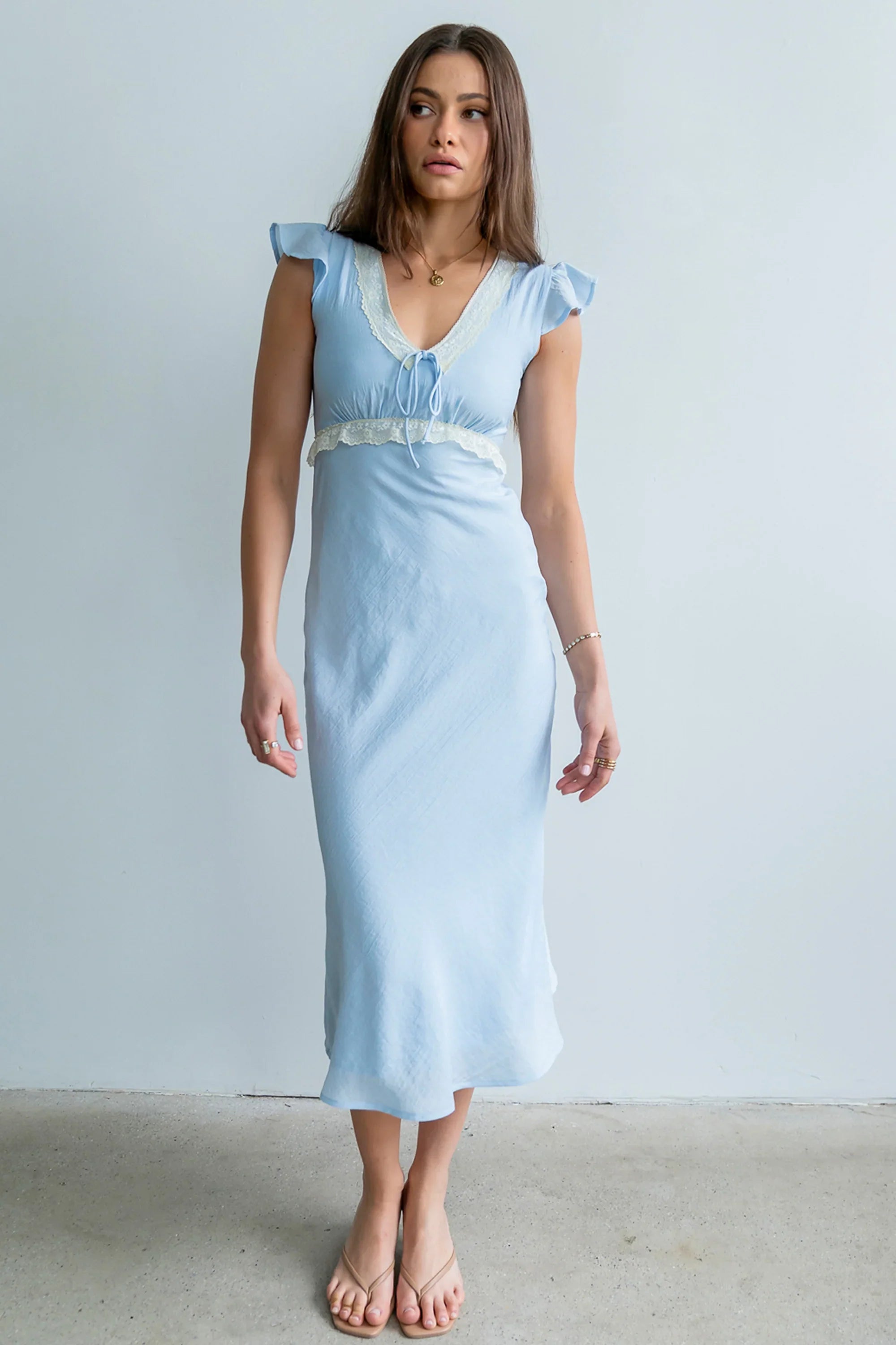 Jessica Lace Trim Maxi Dress in Blue