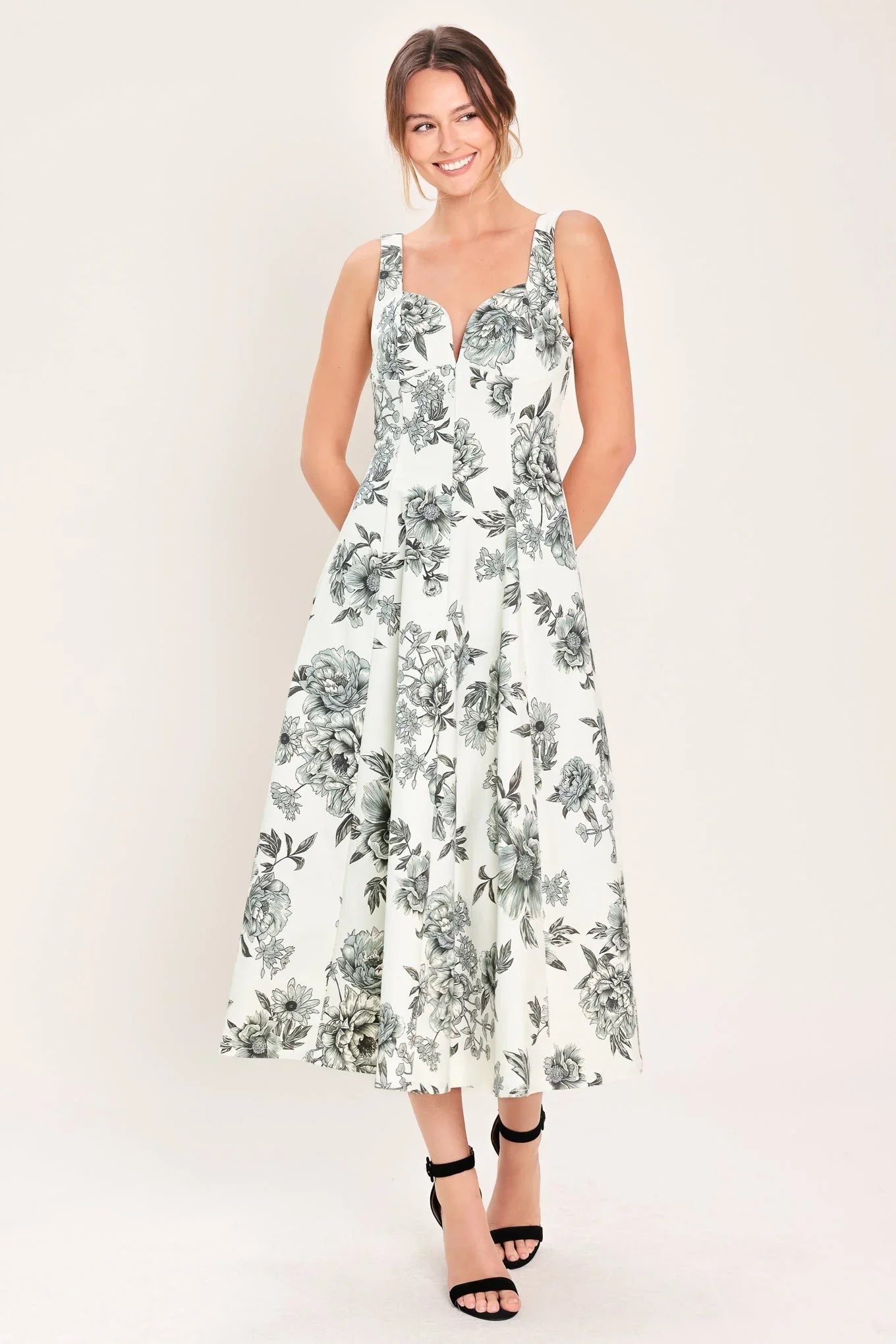 FOREVER YOUNG BLACK FLORAL MIDI DRESS