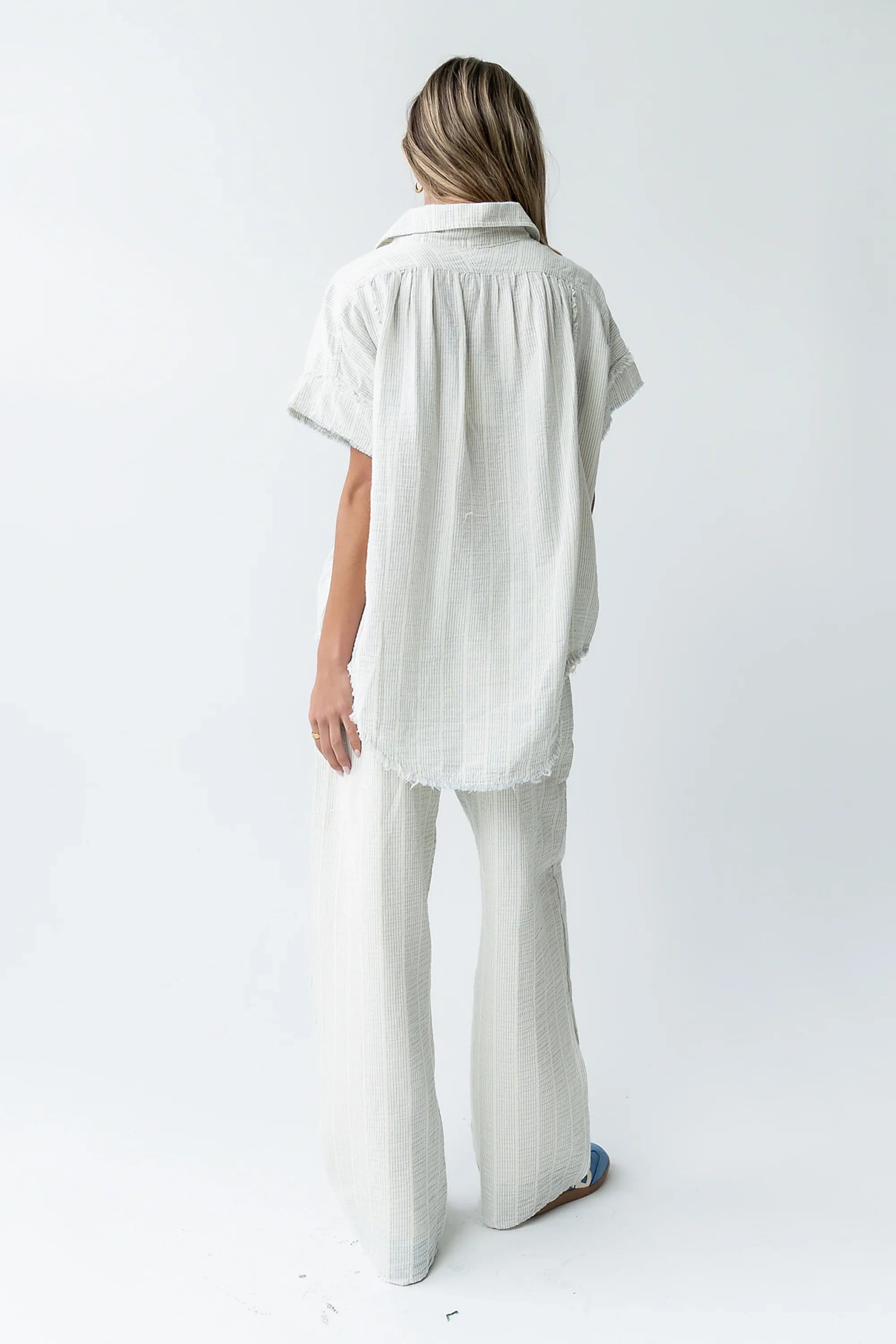 Belen Striped Wide Leg Pants in Denim Blue