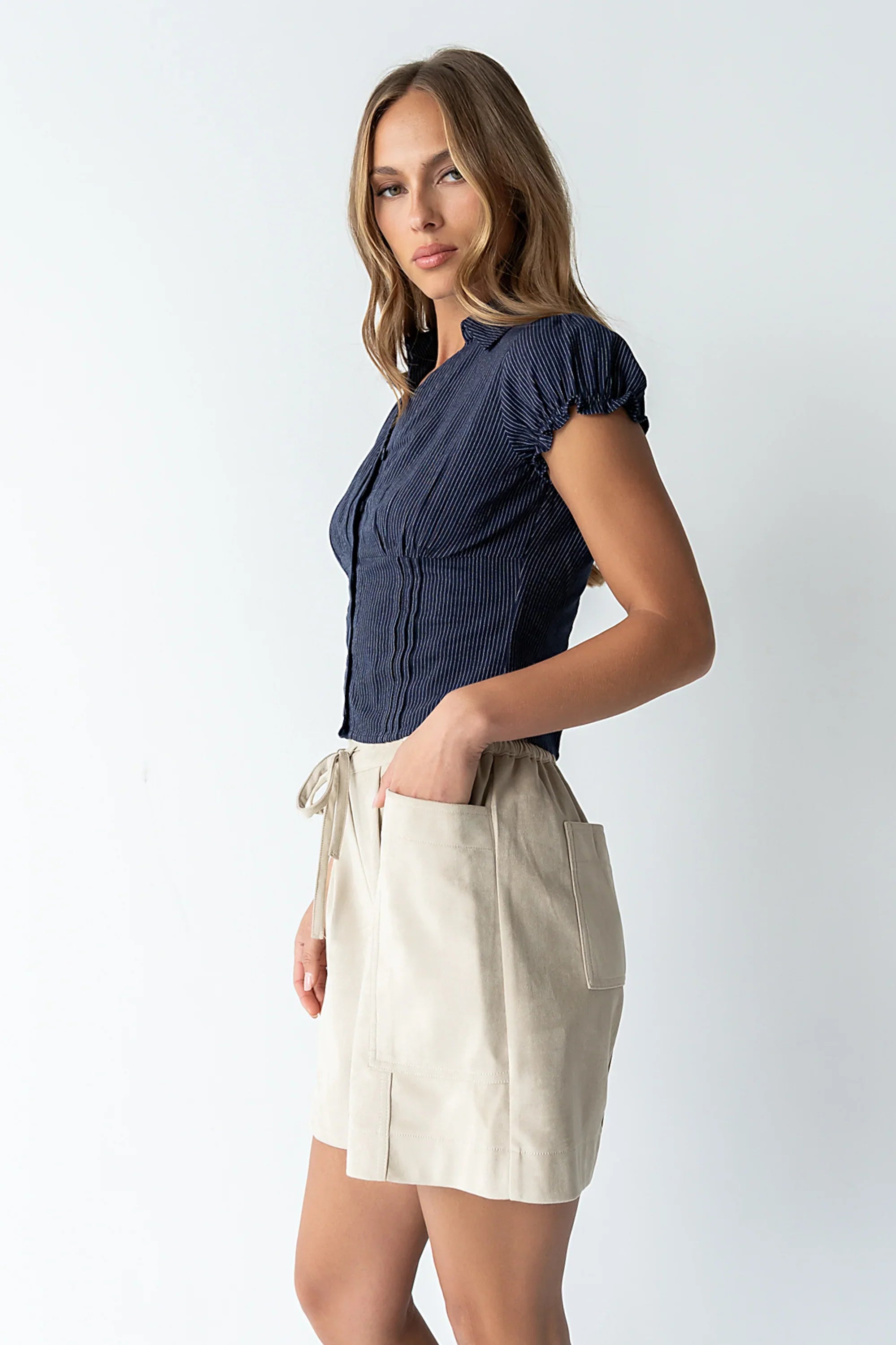 Lacie Striped Blouse in Navy