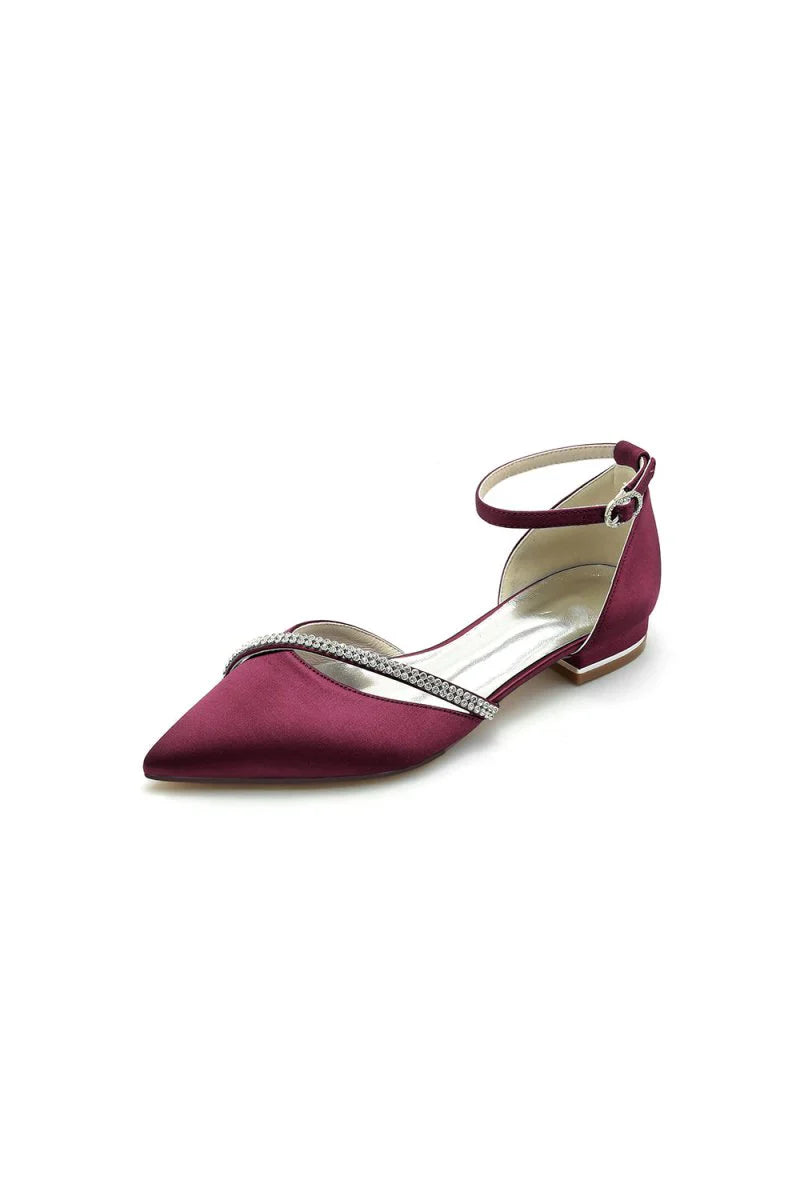 Pointed Toe Beaded Ankle Strap Kitten Heels