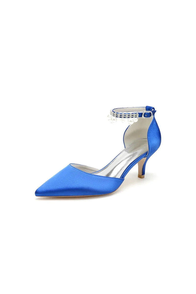 Pointed Toe Pearl Strap Kitten Heels