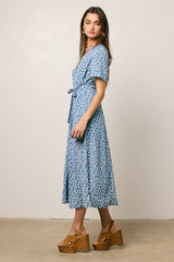 Malik Floral Midi Dress in Blue FINAL SALE