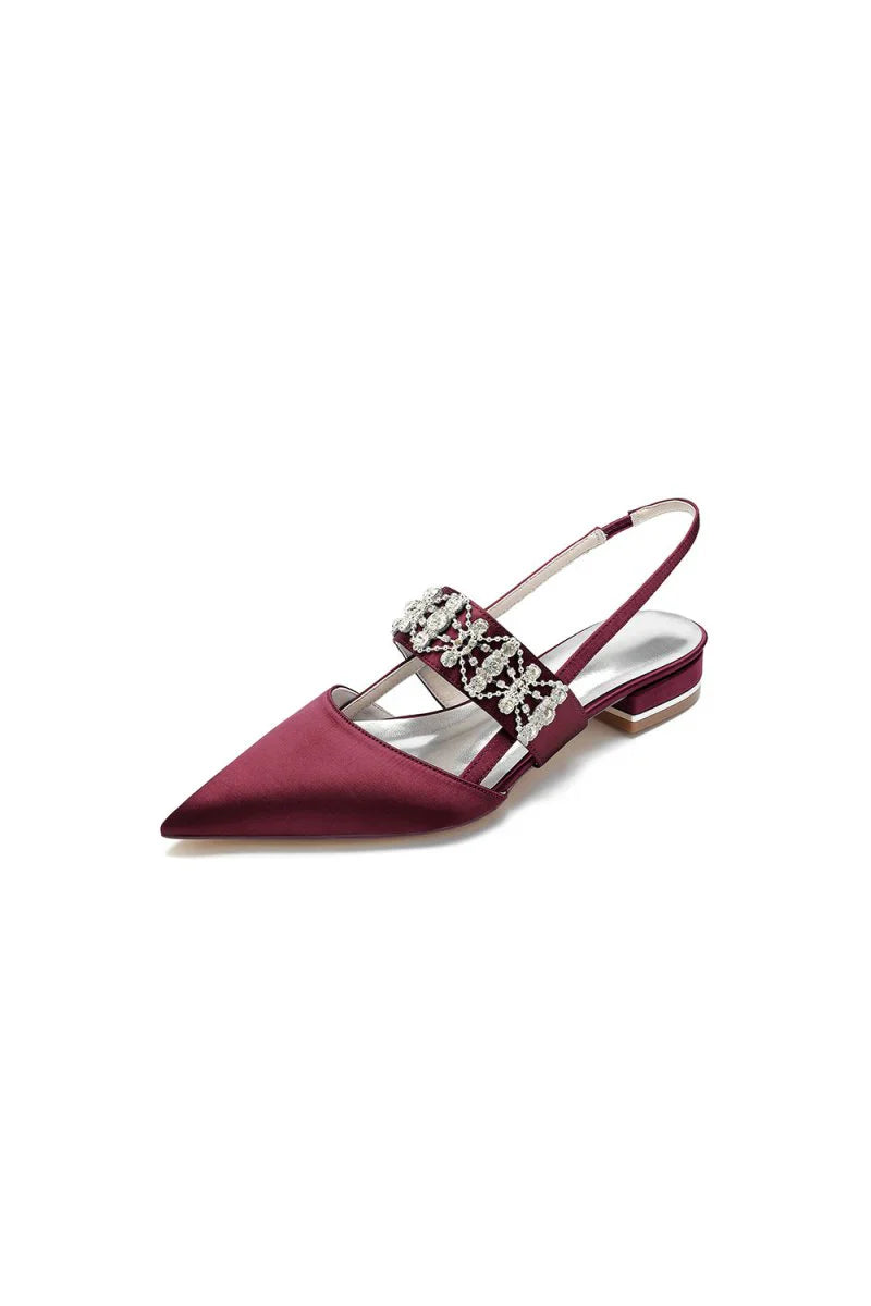 Pointed Toe Rhinestone Beaded Kitten Heels