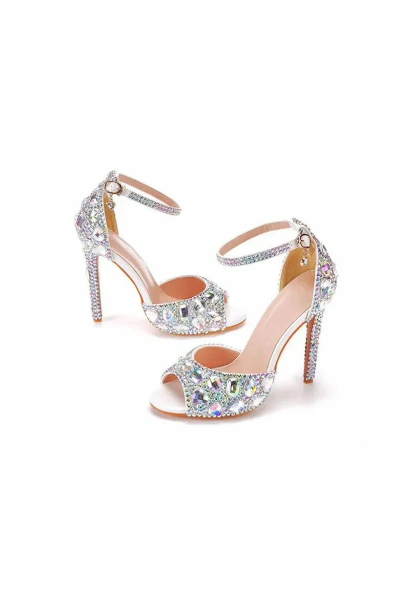 Peep Toe Big colored rhinestones Ankle Strap Stiletto Heels