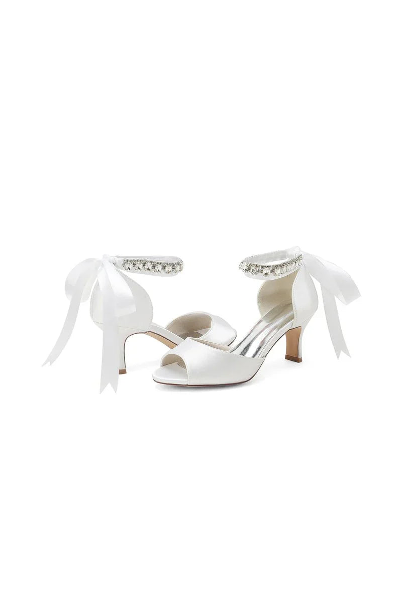 Rhinestone Peep Toe Wedding Sandals Chunky Heel Ankle Strap Shoes