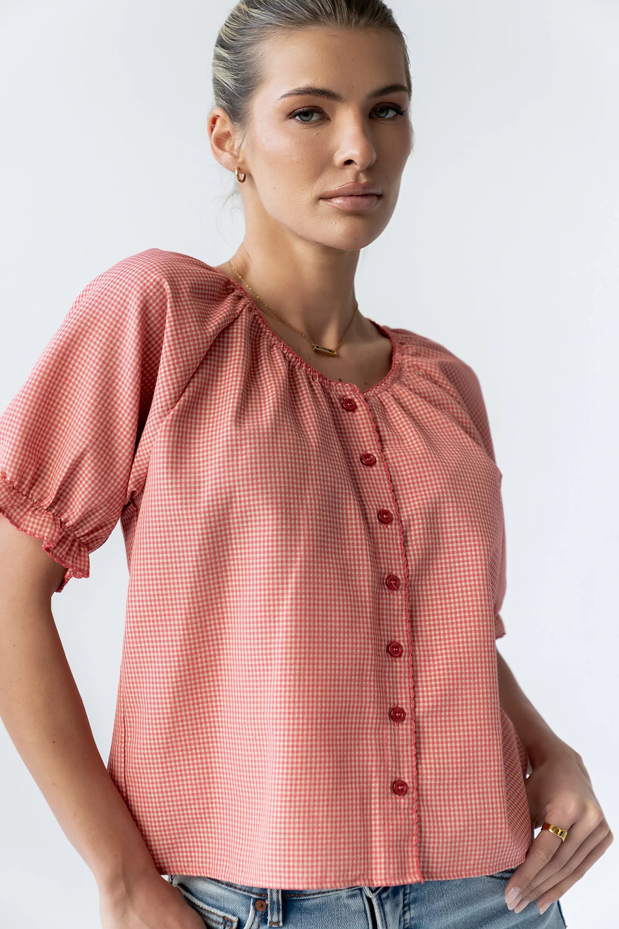 Benny Gingham Blouse in Pink