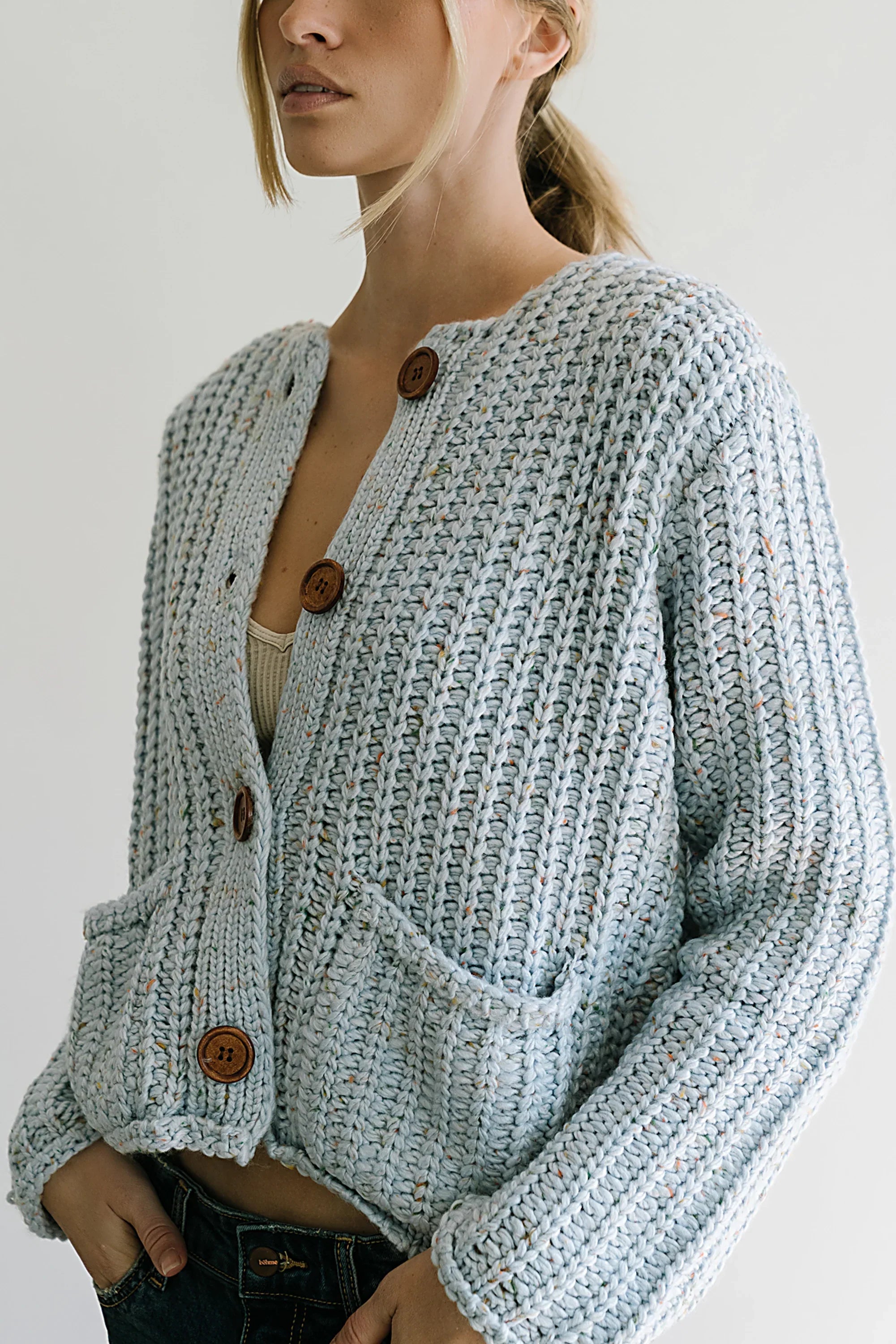 Holland Chunky Knit Cardigan in Blue FINAL SALE