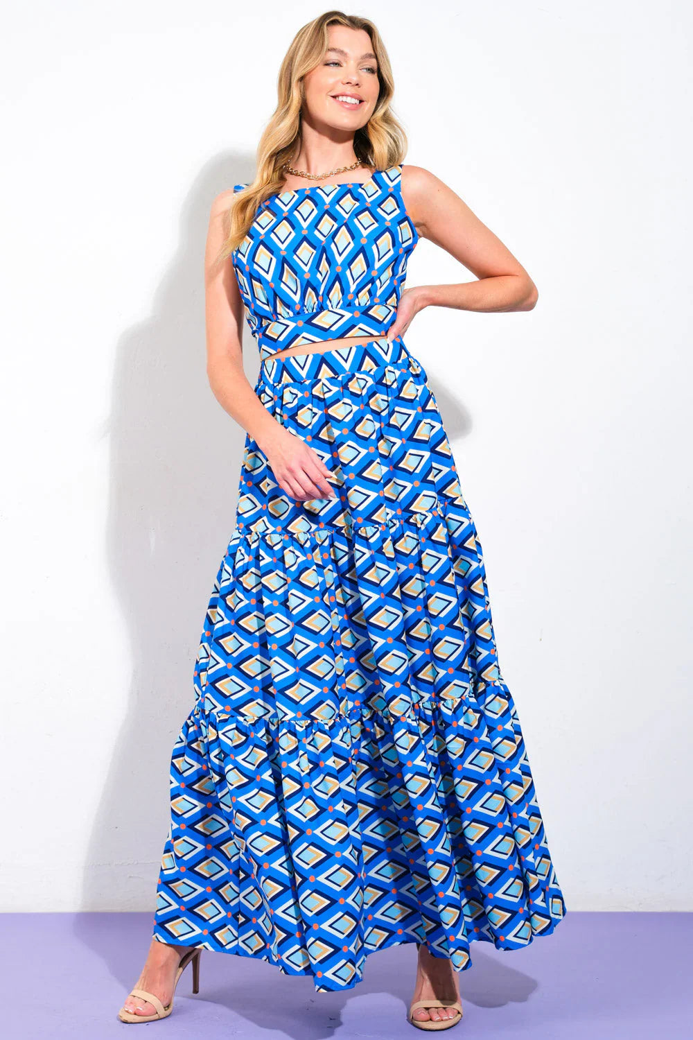 SUMMER JOURNEY BLUE TOP SKIRT SET