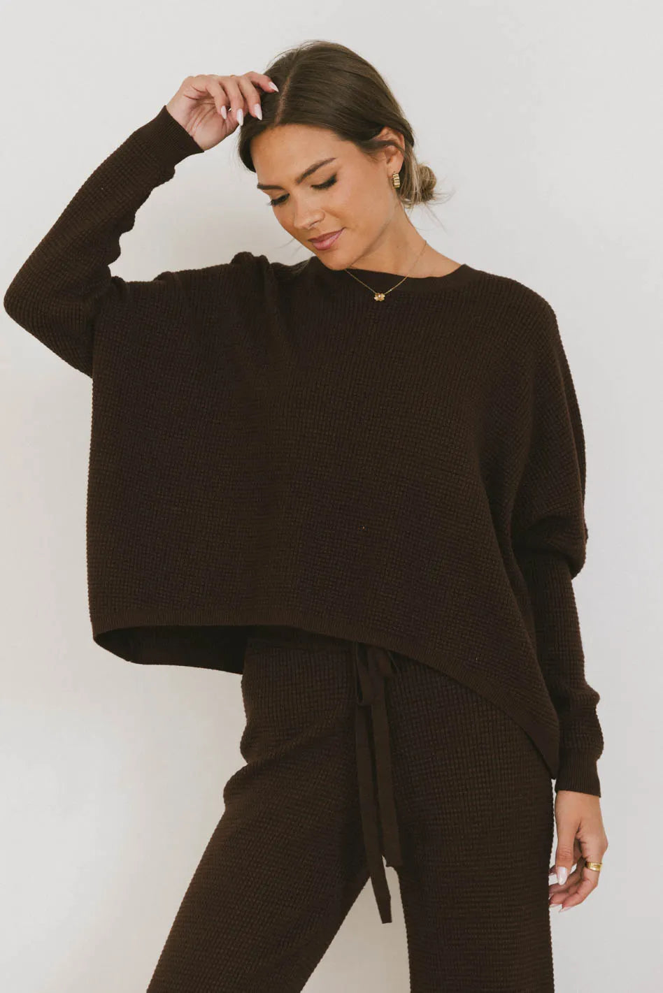 Jesse Waffle Knit Top in Brown FINAL SALE
