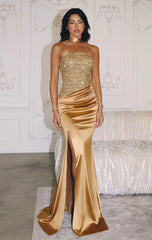 Stetson Sequin Satin Strapless Gown With Choker