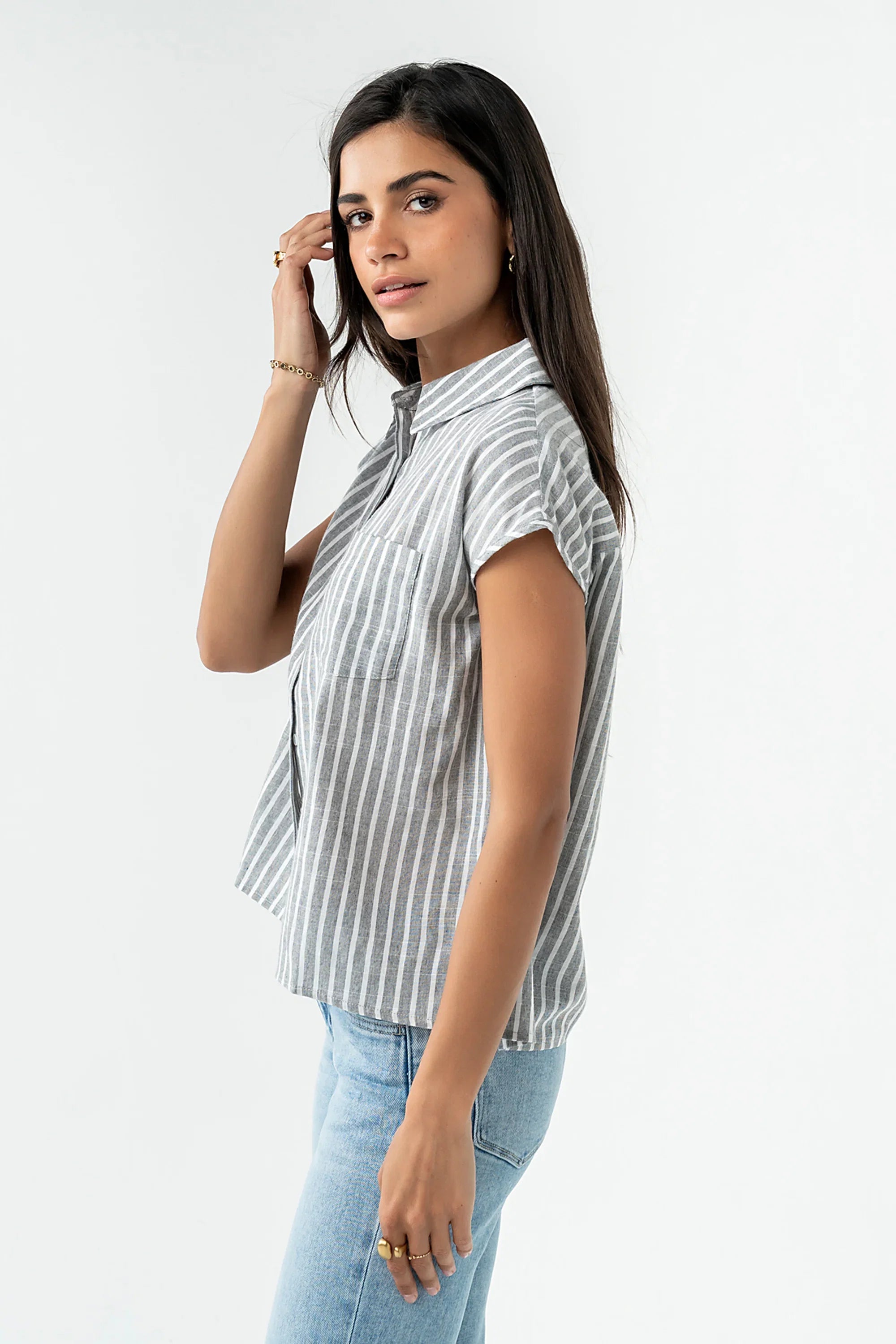 Janel Collared Striped Top