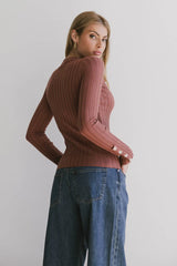 Lonnie Button Sleeve Sweater in Brown FINAL SALE