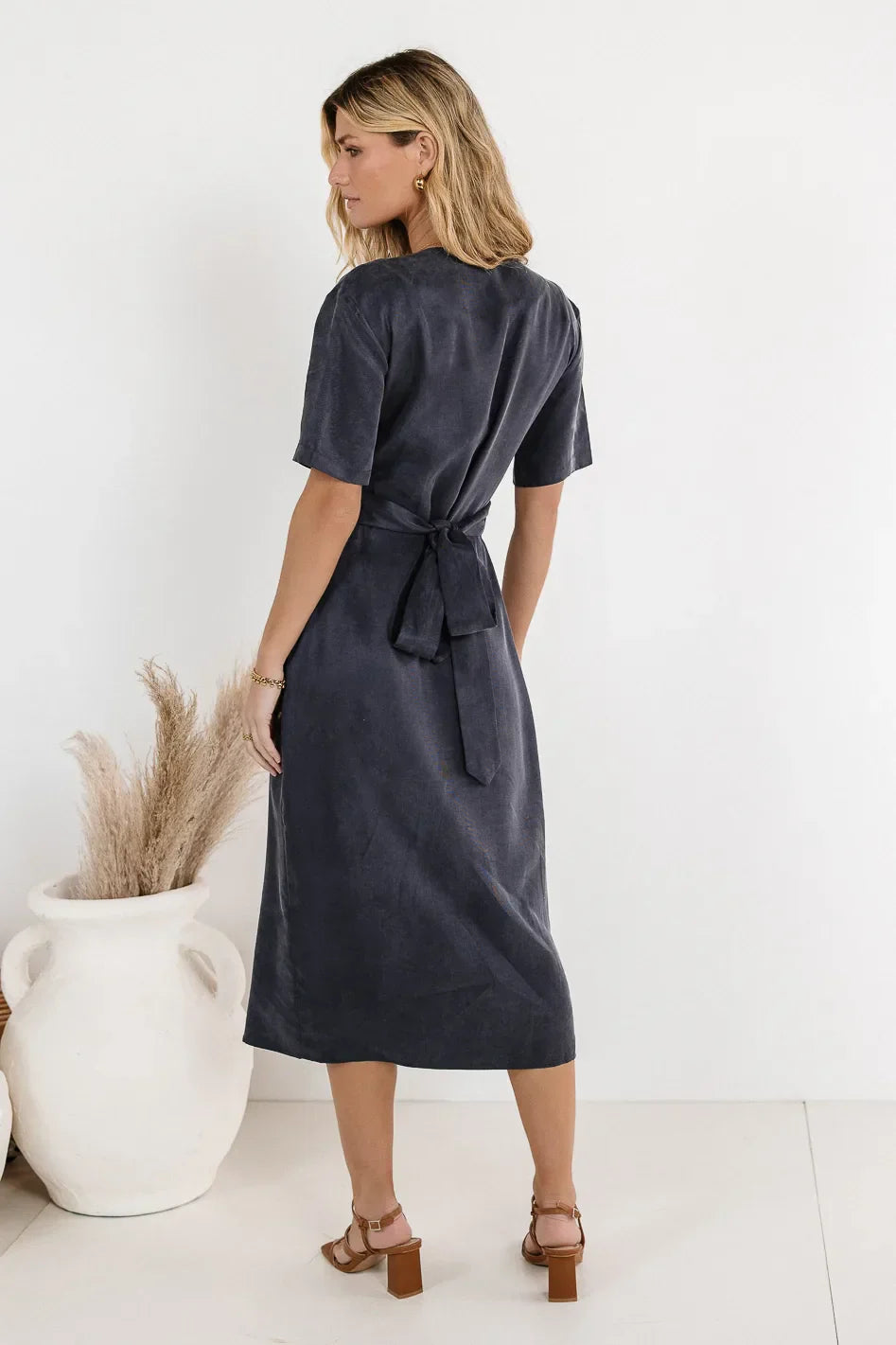 Bhar Midi Wrap Dress in Navy FINAL SALE