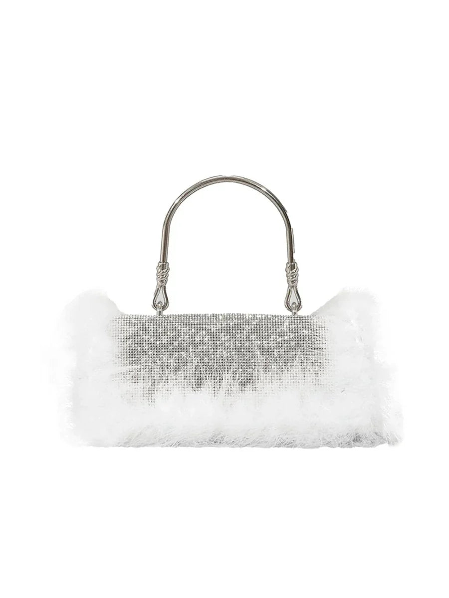 Womens Furry Rhionestones Evening Clutch Bags