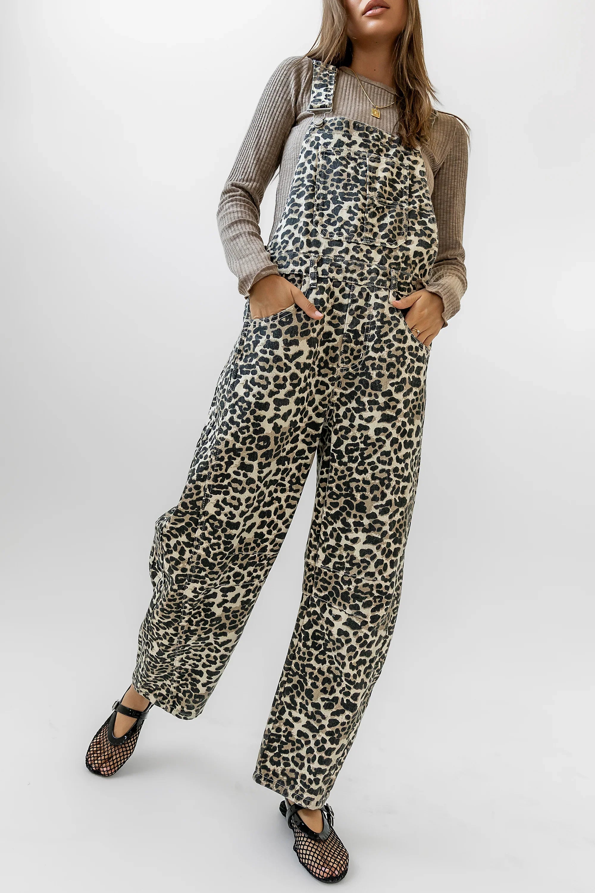 Tansy Denim Overalls in Leopard FINAL SALE