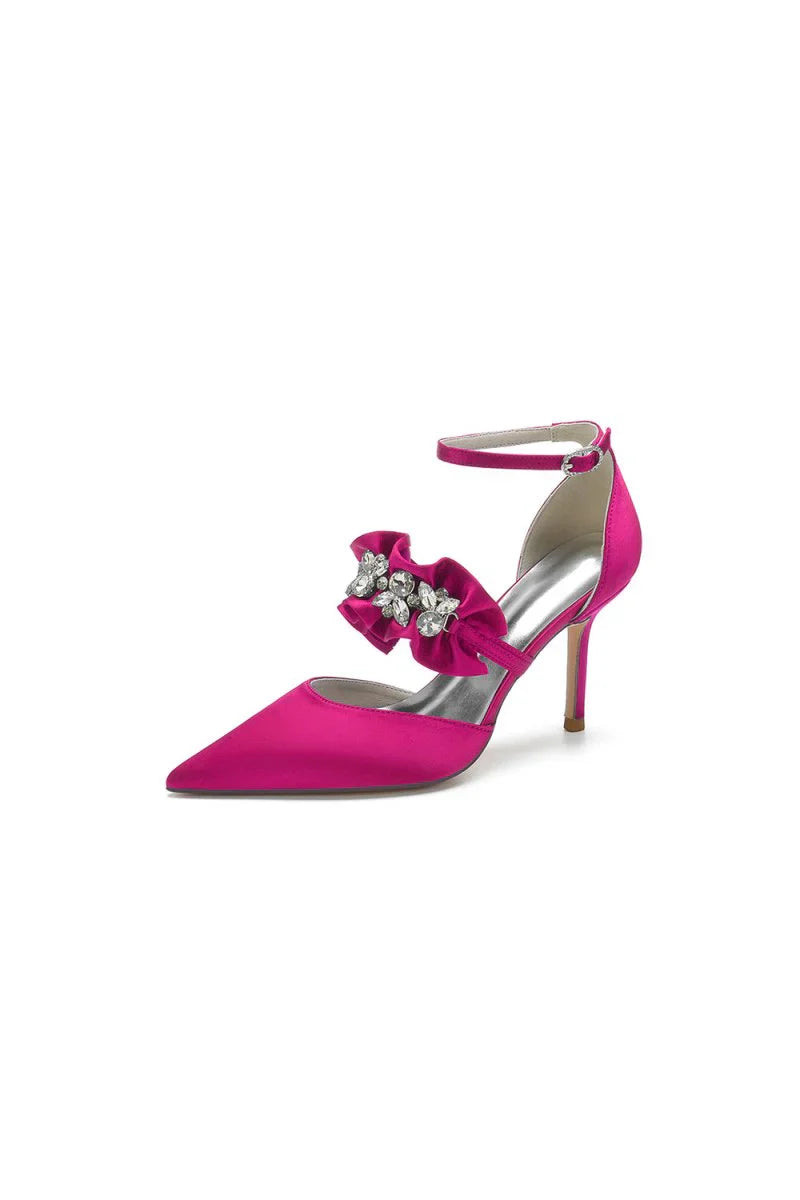 Cocktail Pointed Toe Crystal Buckle Strap High Heels